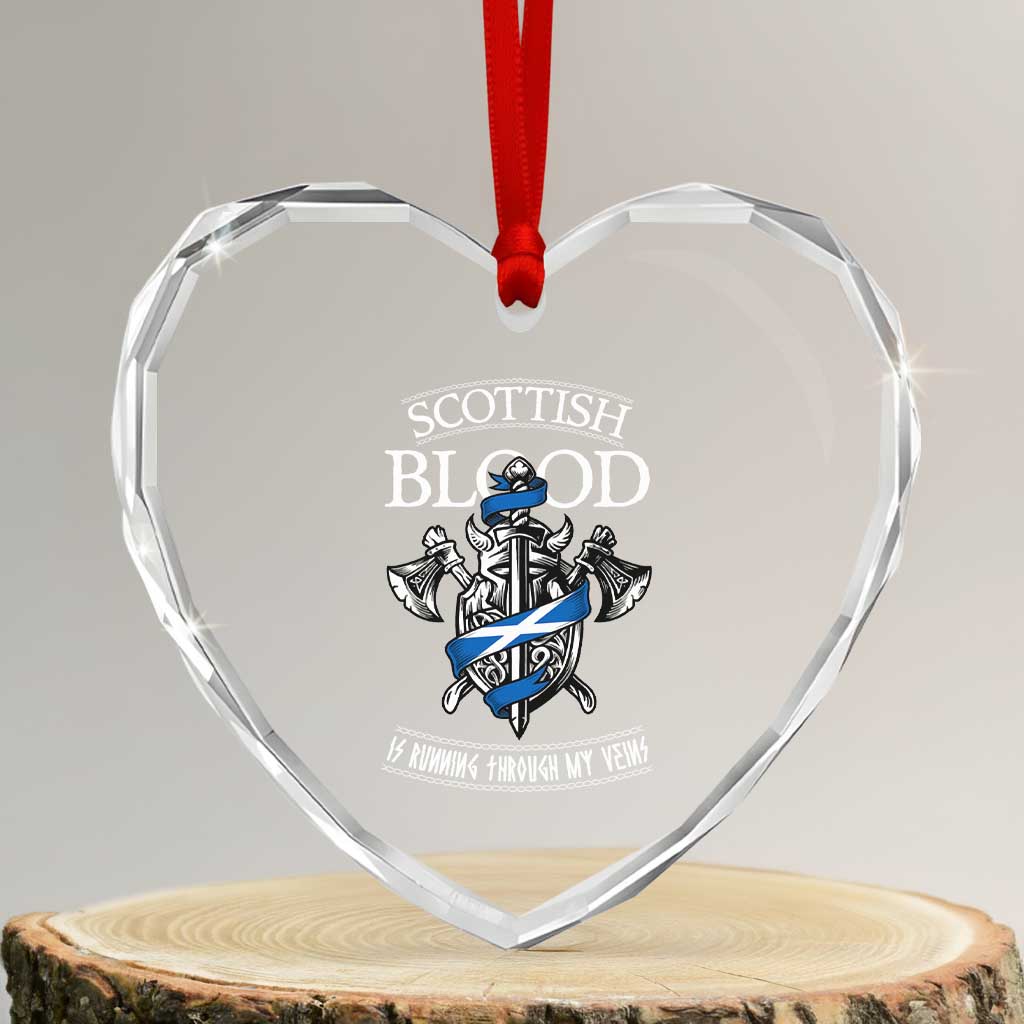 Scottish Blood Running Through My Veins Heart Crystal Glass Ornament Viking Axe and Sword Heritage - Wonder Print Shop