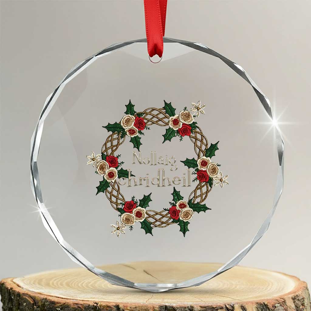 Scottish Celtic Xmas Nollaig Chridheil Crystal Glass Ornament Xmas Wreath TS11