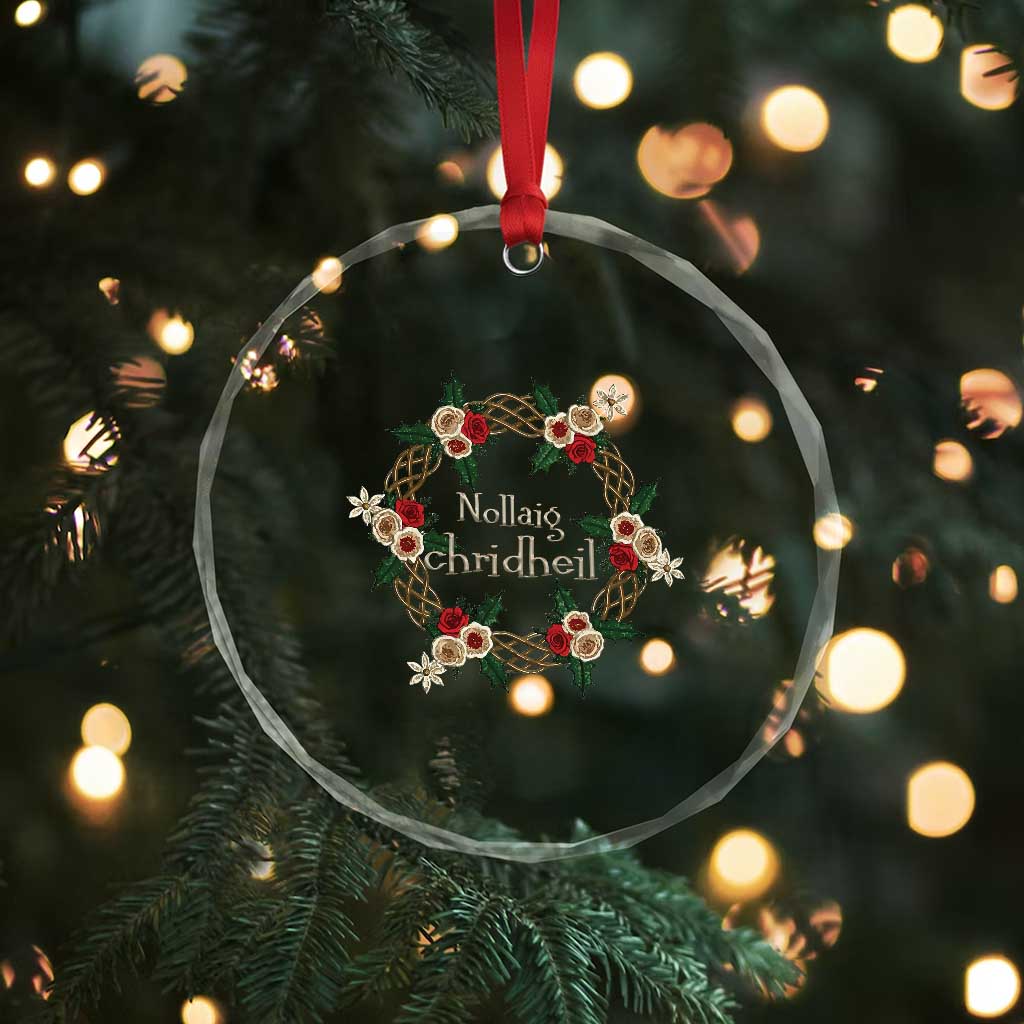 Scottish Celtic Xmas Nollaig Chridheil Crystal Glass Ornament Xmas Wreath TS11