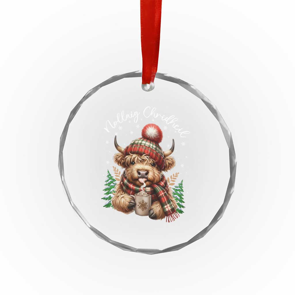 Scottish Christmas Crystal Glass Ornament Nollaig Chridheil Gaelic Xmas Higland Cow - Wonder Print Shop
