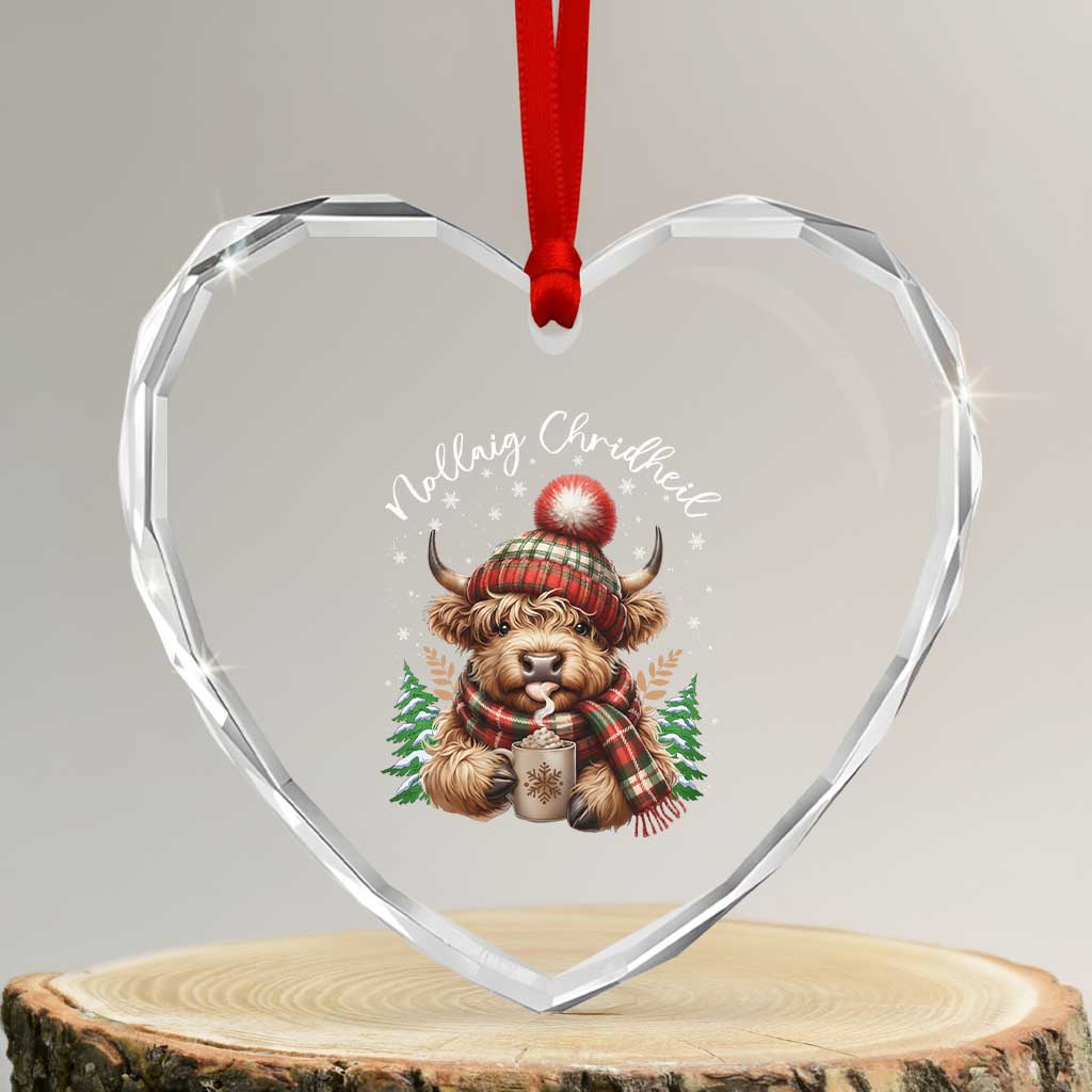 Scottish Christmas Heart Crystal Glass Ornament Nollaig Chridheil Gaelic Xmas Higland Cow - Wonder Print Shop