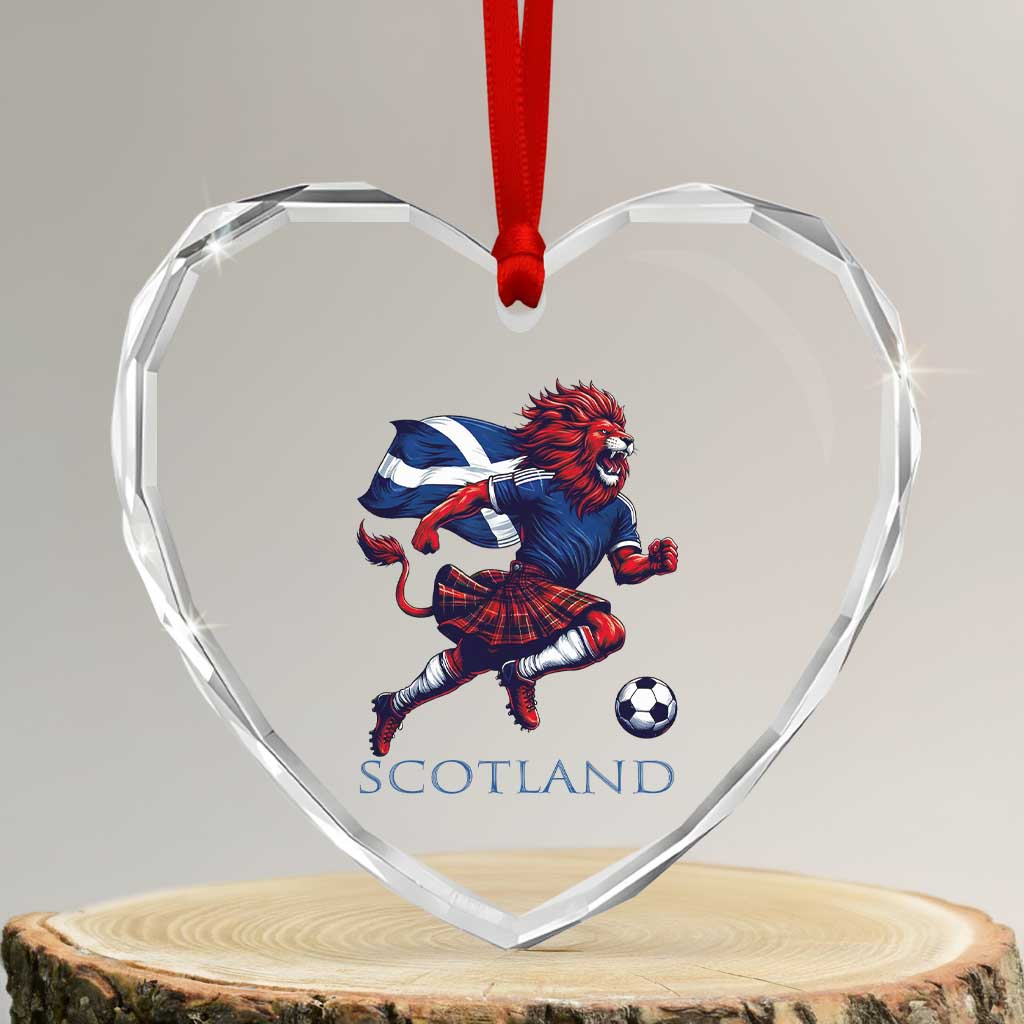 Scottish Lion Football Heart Crystal Glass Ornament Brave Lion in Kilt with Flag Cape Pride - Wonder Print Shop