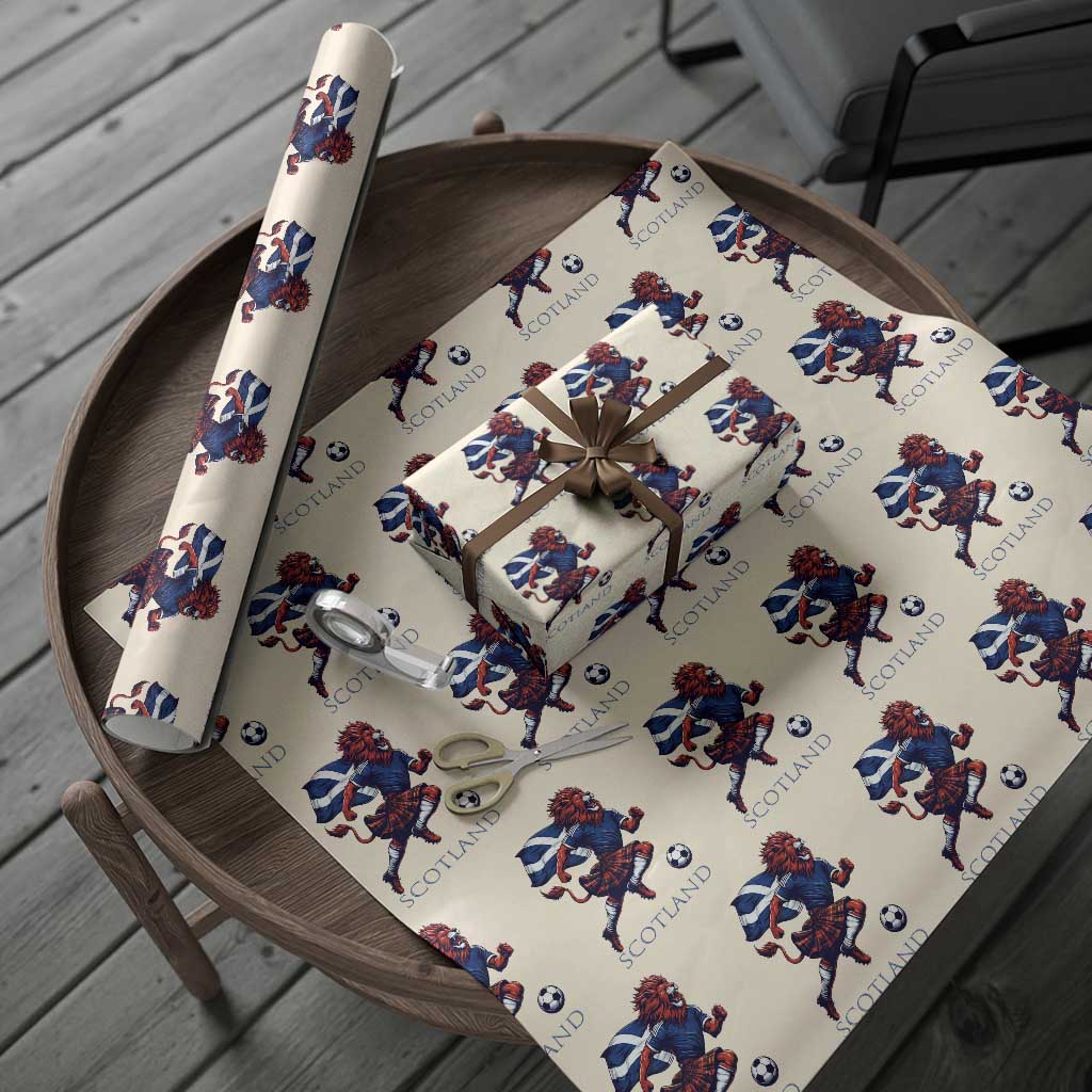 Scottish Lion Football Wrapping Paper Roll Brave Lion in Kilt with Flag Cape Pride - Wonder Print Shop