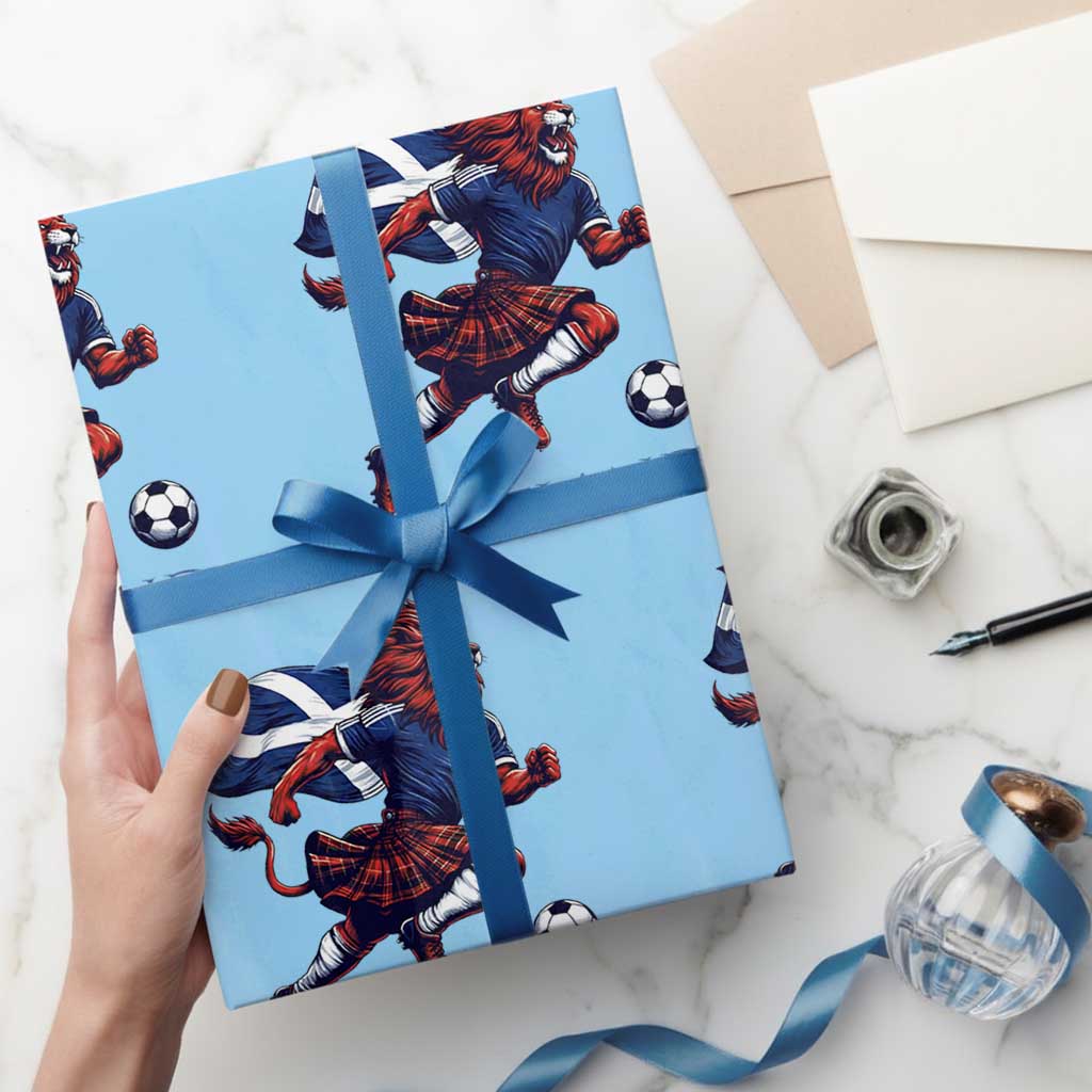 Scottish Lion Football Wrapping Paper Roll Brave Lion in Kilt with Flag Cape Pride - Wonder Print Shop