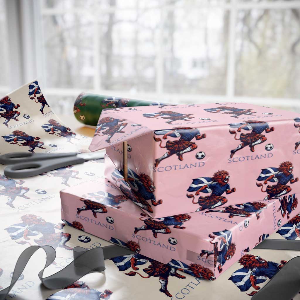 Scottish Lion Football Wrapping Paper Roll Brave Lion in Kilt with Flag Cape Pride - Wonder Print Shop