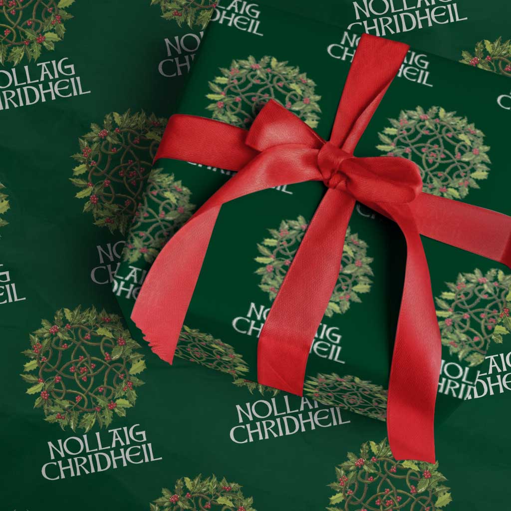 Scottish Merry Christmas Wrapping Paper Roll Nollaig Chridhel Celtic Xmas Mistletoe - Wonder Print Shop