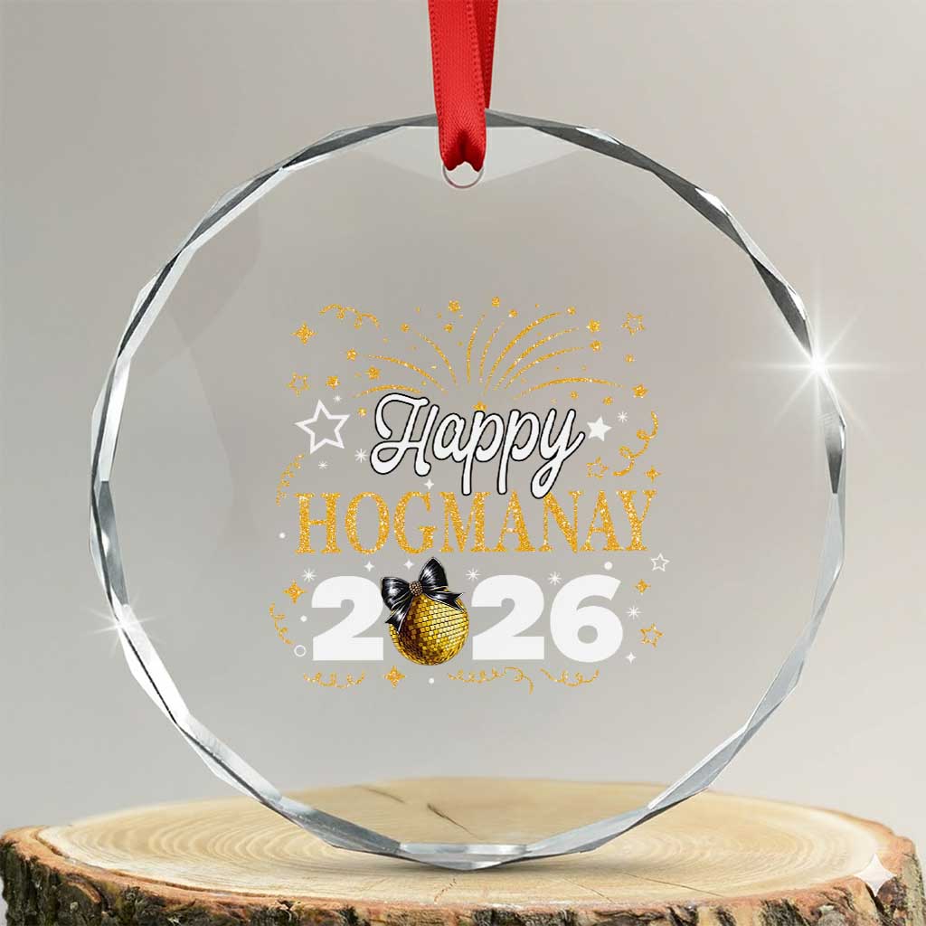 Scottish New Year 2026 Crystal Glass Ornament Happy Hogmanay NYE Party Faux Glitter Effect Printed - Wonder Print Shop