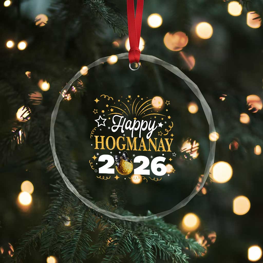 Scottish New Year 2026 Crystal Glass Ornament Happy Hogmanay NYE Party Faux Glitter Effect Printed - Wonder Print Shop