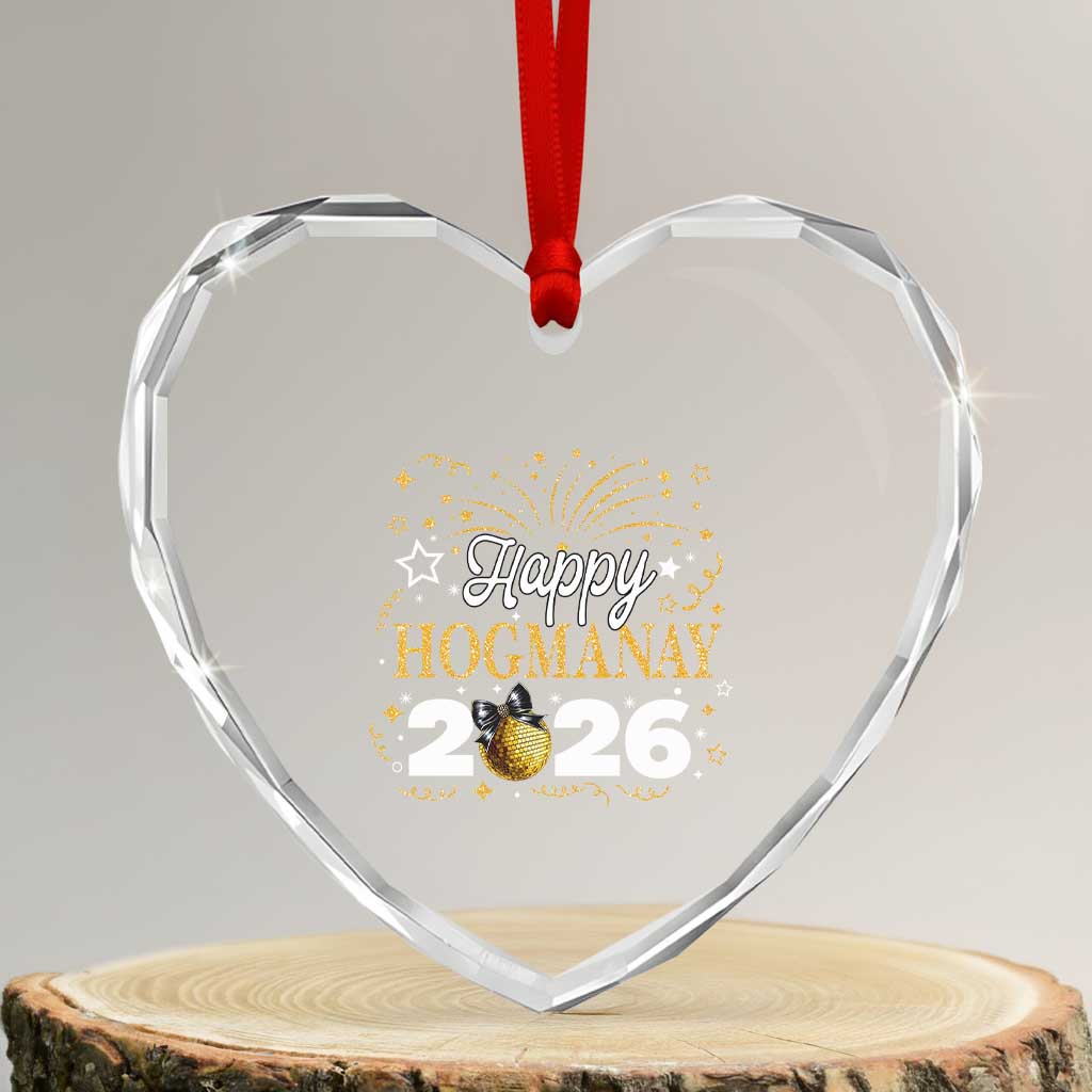 Scottish New Year 2026 Heart Crystal Glass Ornament Happy Hogmanay NYE Party Faux Glitter Effect Printed - Wonder Print Shop