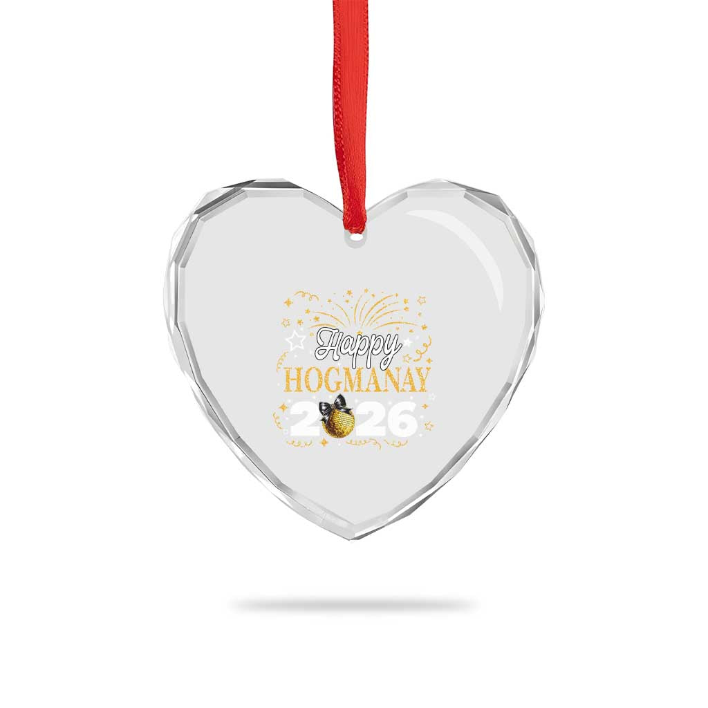 Scottish New Year 2026 Heart Crystal Glass Ornament Happy Hogmanay NYE Party Faux Glitter Effect Printed - Wonder Print Shop