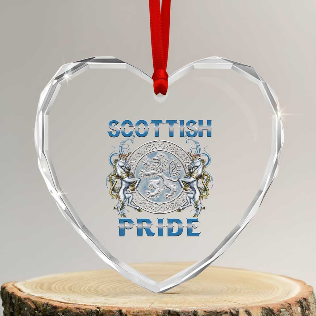 Scottish Pride Heart Crystal Glass Ornament Lion Rampant Unicorns Scottish Flag - Wonder Print Shop