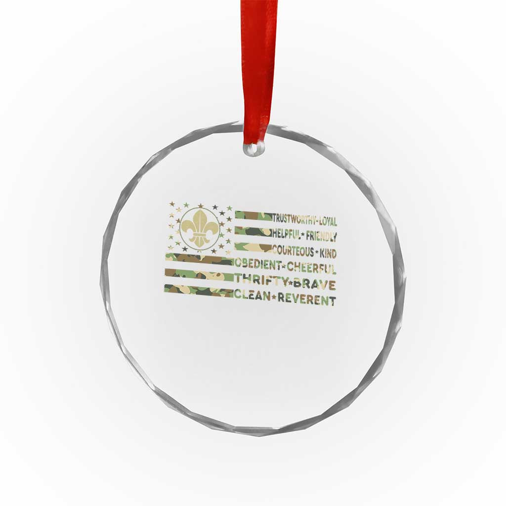 Scout Law Values Crystal Glass Ornament American Camo Flag Retro Vintage - Wonder Print Shop