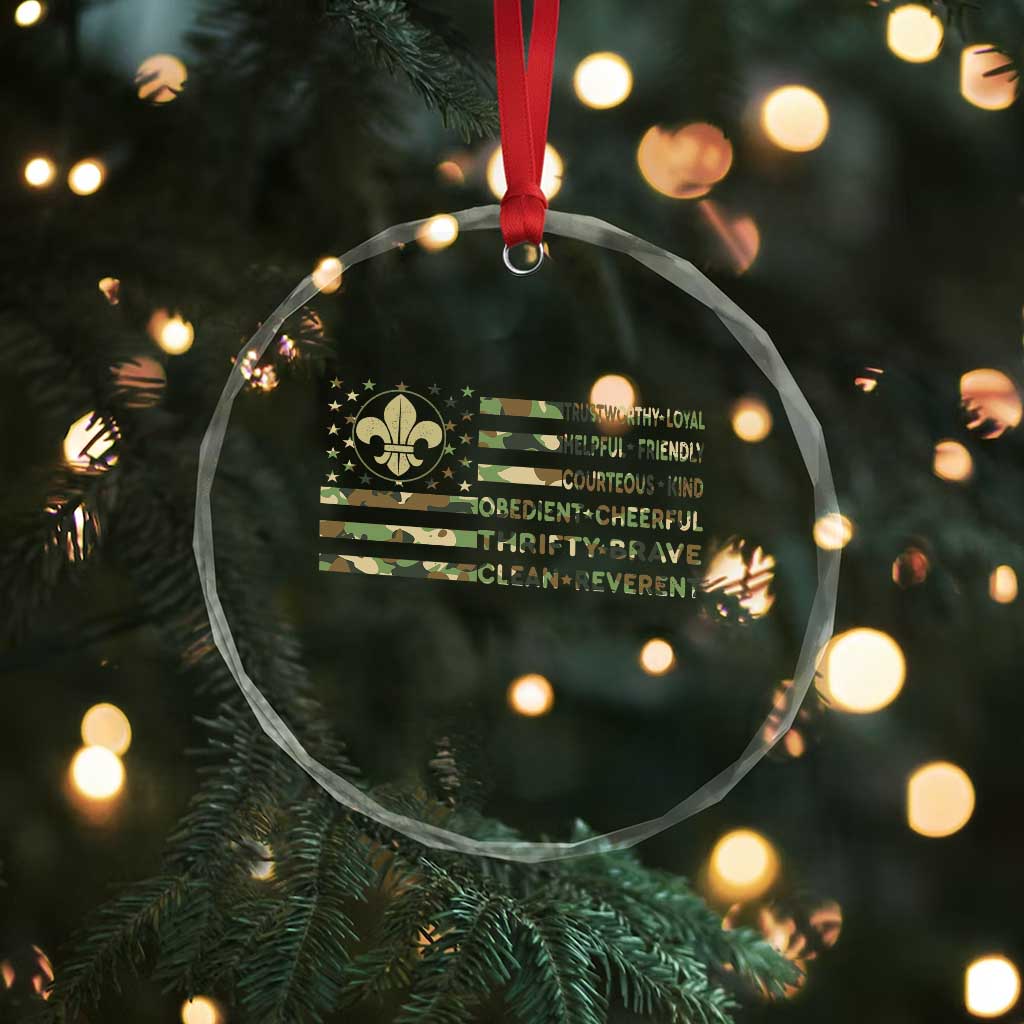 Scout Law Values Crystal Glass Ornament American Camo Flag Retro Vintage - Wonder Print Shop