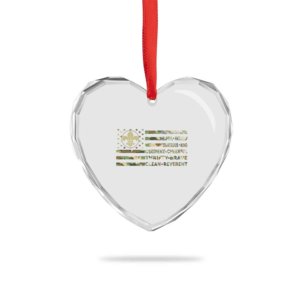 Scout Law Values Heart Crystal Glass Ornament American Camo Flag Retro Vintage - Wonder Print Shop