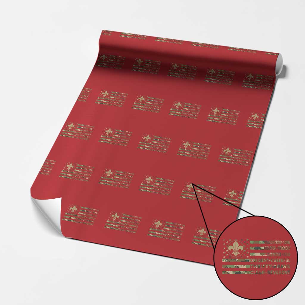 Scout Law Values Wrapping Paper Roll American Camo Flag Retro Vintage - Wonder Print Shop
