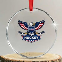Screaming American Eagle Hockey Pride Graphic Crystal Glass Ornament Proud USA Ice Sticks Sports Fan