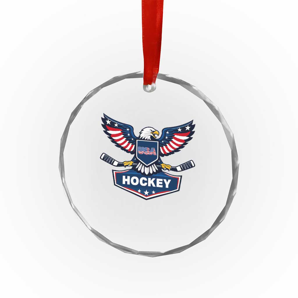Screaming American Eagle Hockey Pride Graphic Crystal Glass Ornament Proud USA Ice Sticks Sports Fan