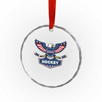 Screaming American Eagle Hockey Pride Graphic Crystal Glass Ornament Proud USA Ice Sticks Sports Fan