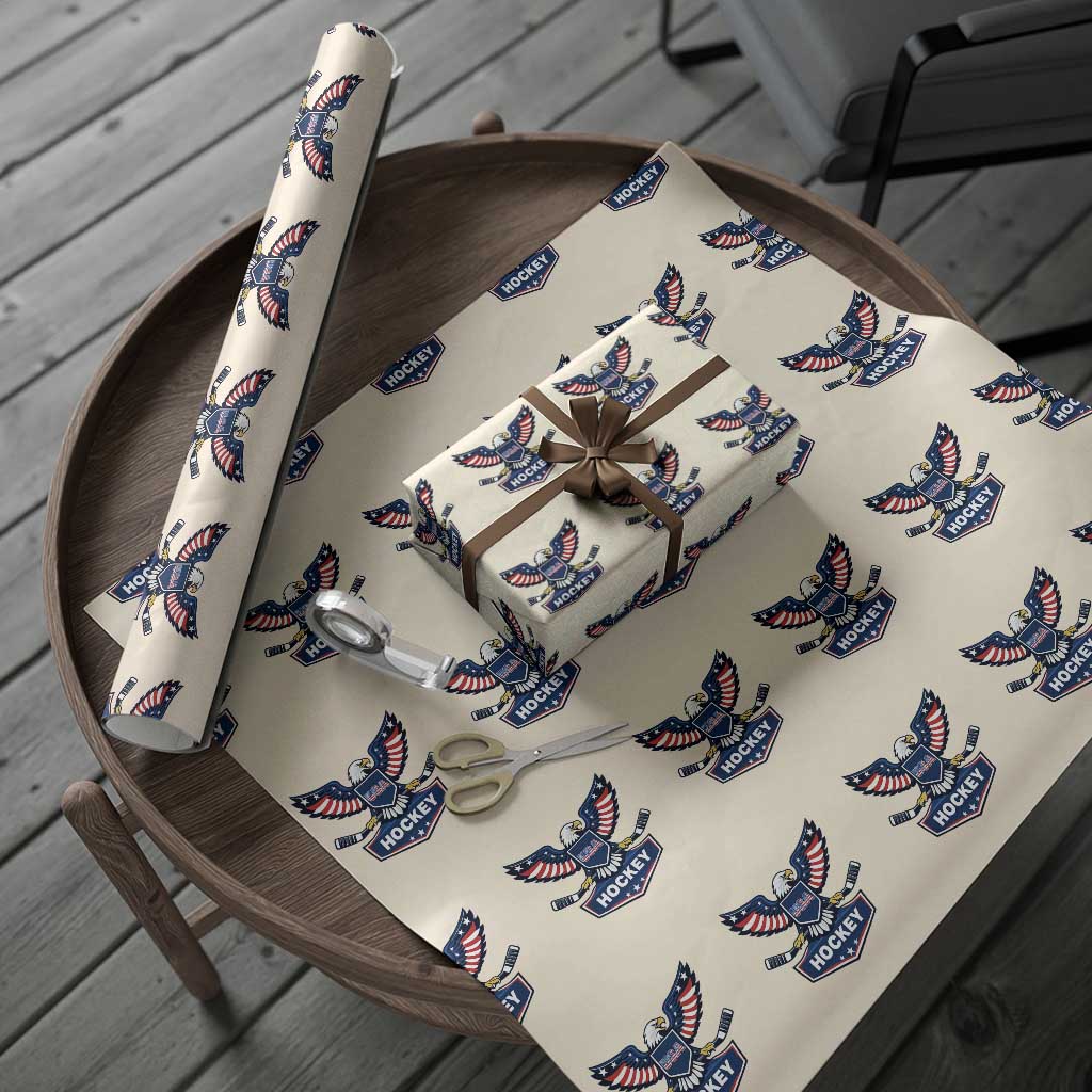 Screaming American Eagle Hockey Pride Graphic Wrapping Paper Roll Proud USA Ice Sticks Sports Fan