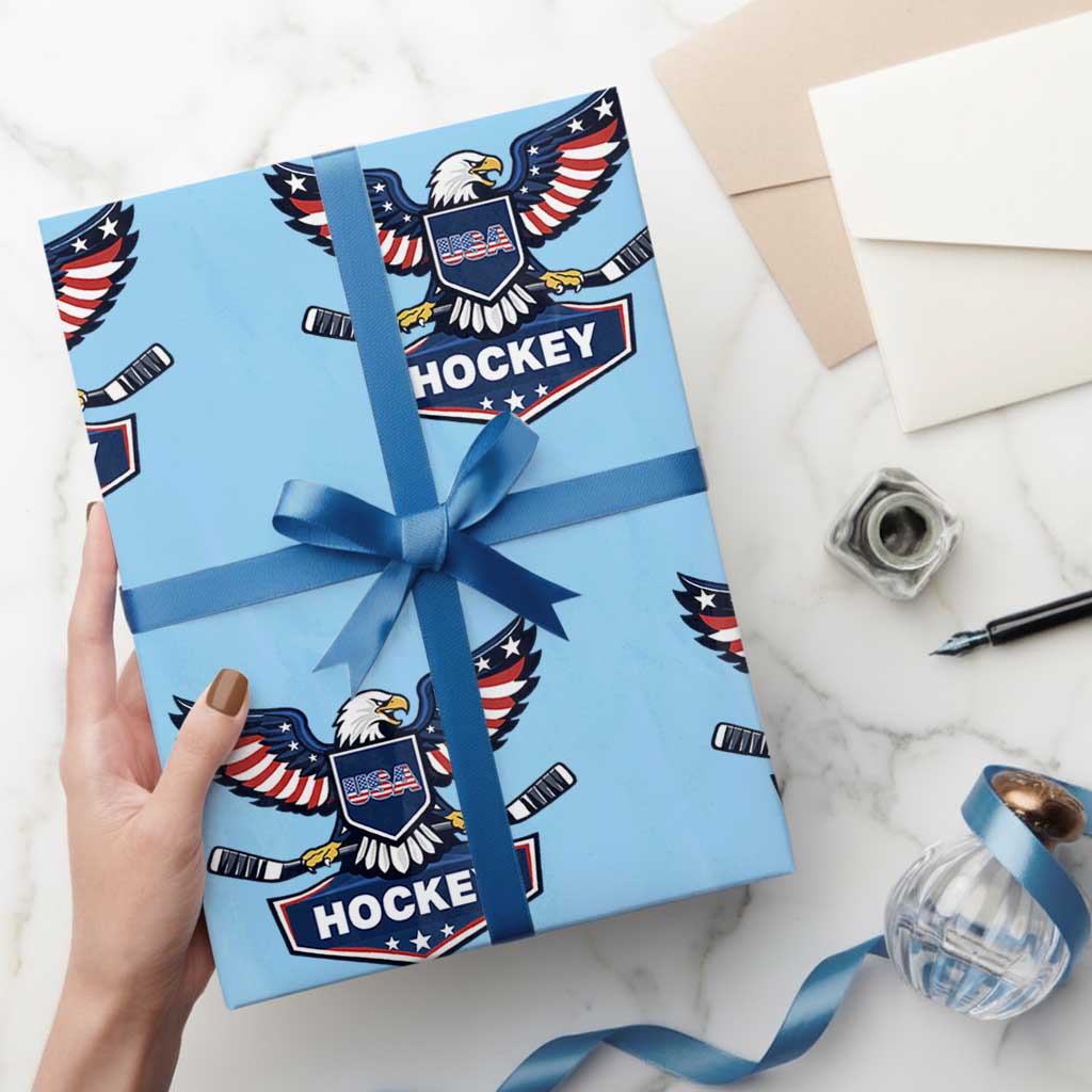 Screaming American Eagle Hockey Pride Graphic Wrapping Paper Roll Proud USA Ice Sticks Sports Fan