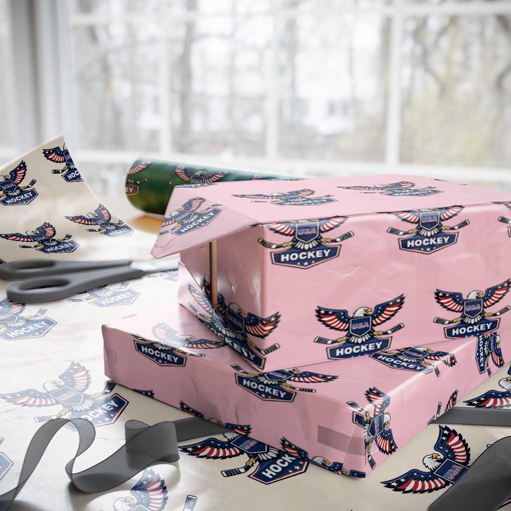 Screaming American Eagle Hockey Pride Graphic Wrapping Paper Roll Proud USA Ice Sticks Sports Fan