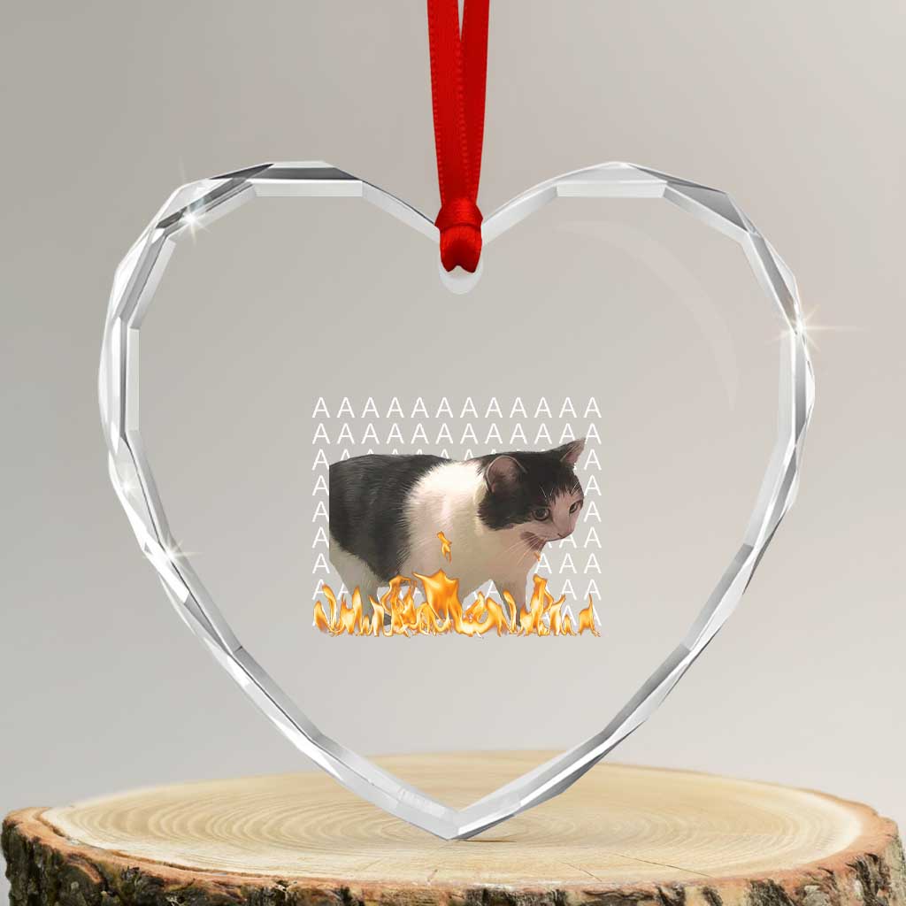 Screaming Cat Meme Heart Crystal Glass Ornament Funny Internet Gen Z Cat Lover