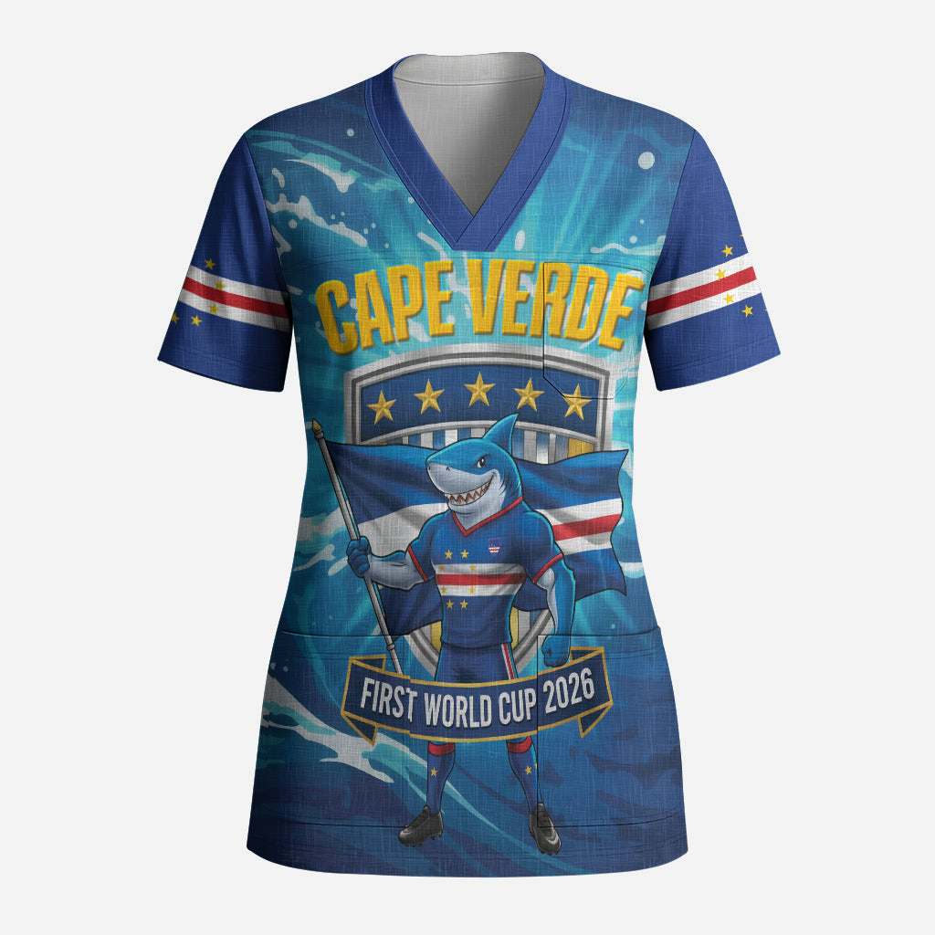 Blue Shark Cape Verde Football Scrub Top First World Cup 2026 LT19