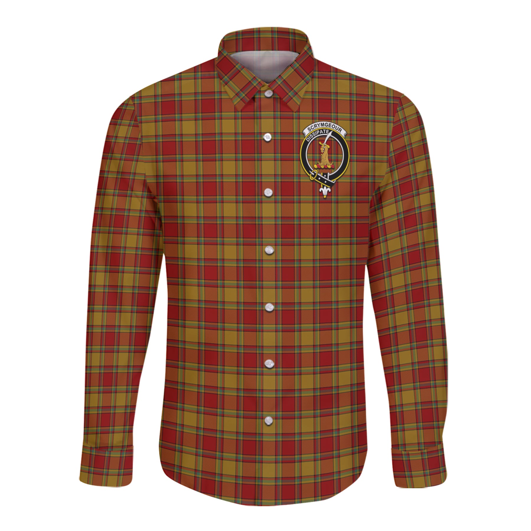 Scrymgeour Tartan Long Sleeve Button Up Shirt with Scottish Family Crest K23