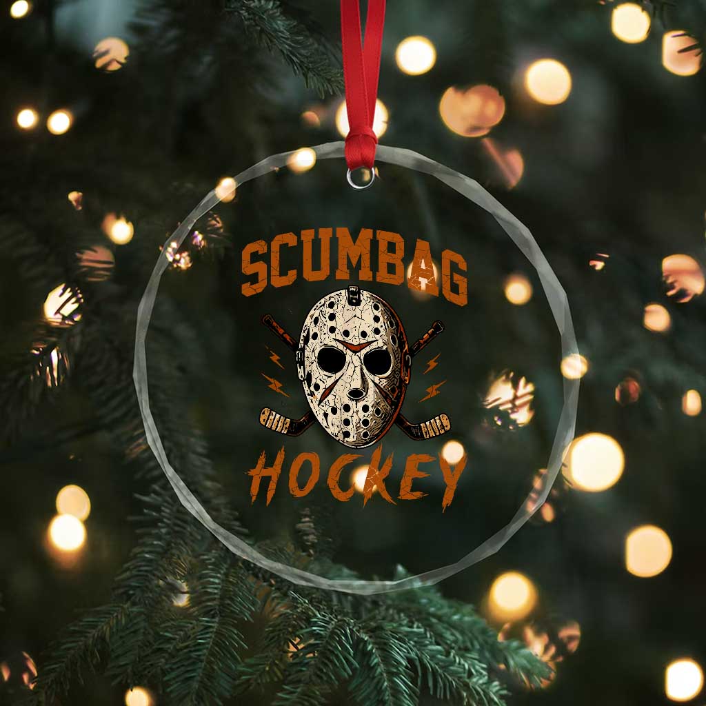 Scumbag Hockey Goalie Mask Distressed Sports Graphic Crystal Glass Ornament