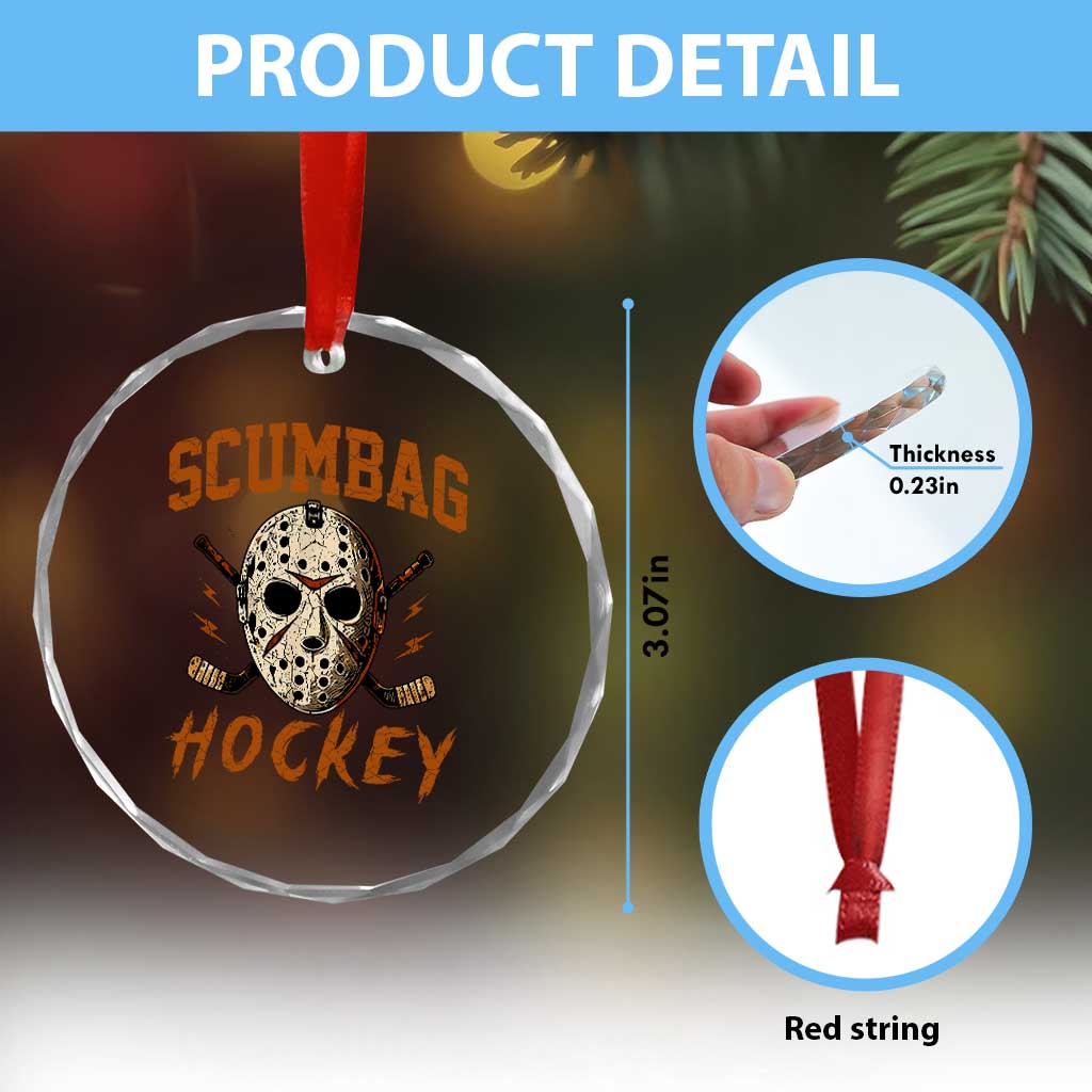 Scumbag Hockey Goalie Mask Distressed Sports Graphic Crystal Glass Ornament
