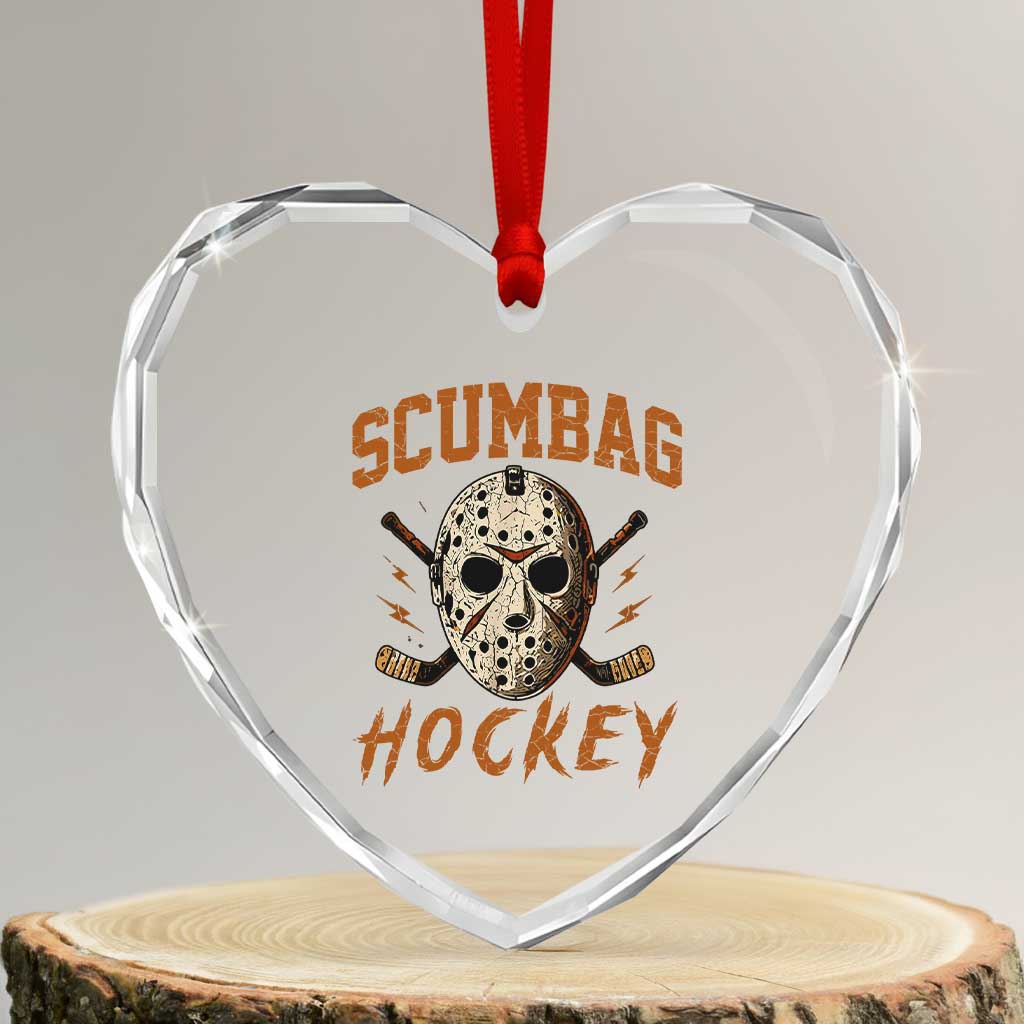 Scumbag Hockey Goalie Mask Distressed Sports Graphic Heart Crystal Glass Ornament