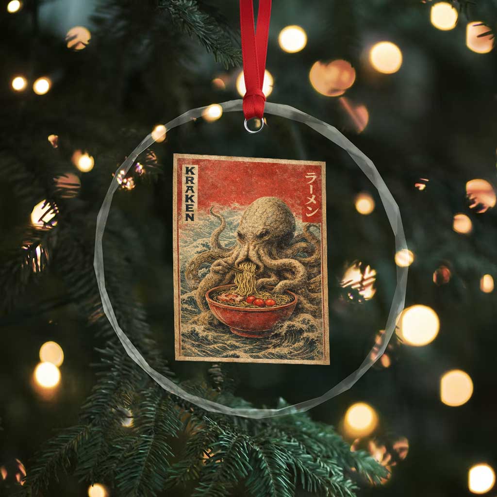 Sea Monster Eating Ramen Crystal Glass Ornament Vintage Graphic Japanese Lover Ukiyo-e Art