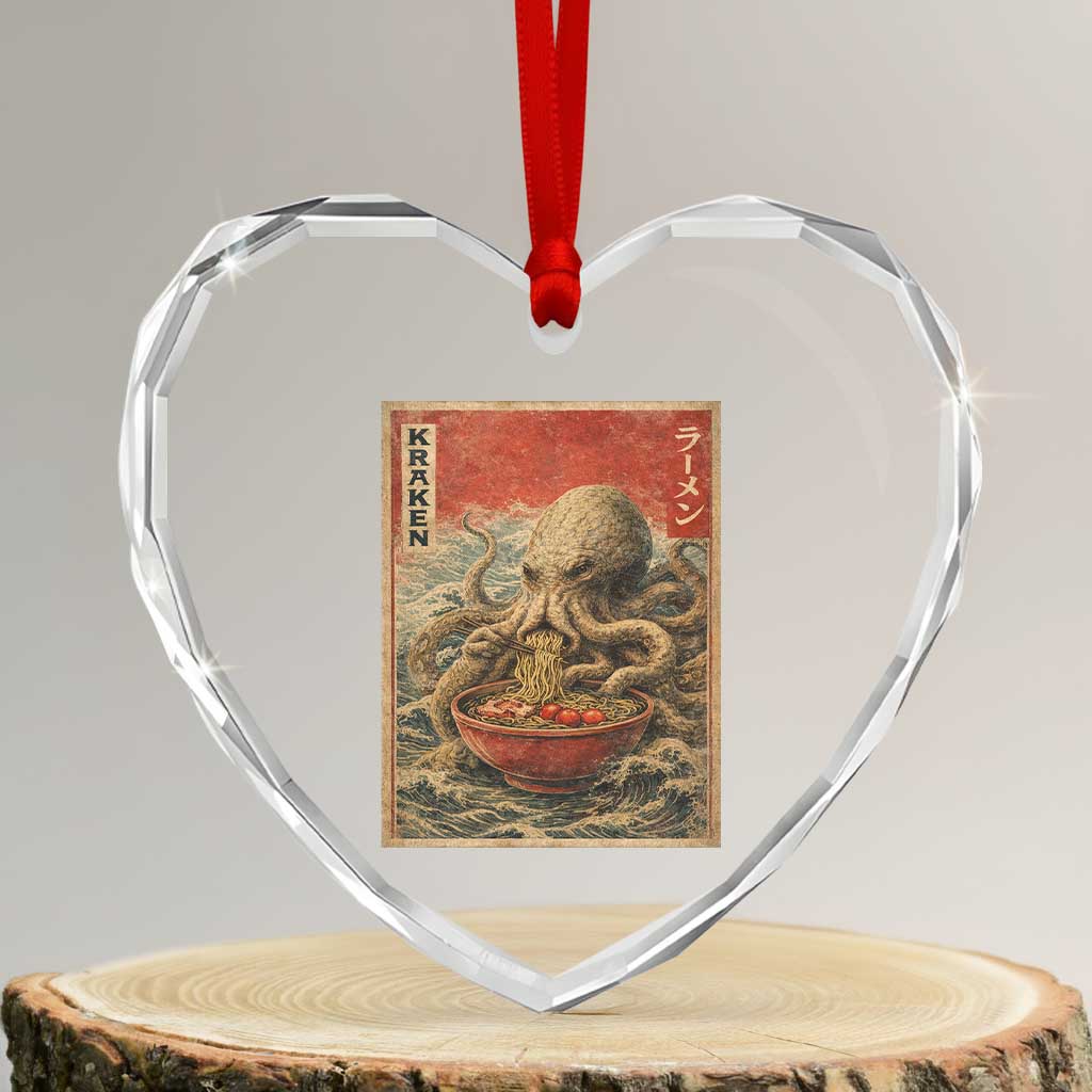 Sea Monster Eating Ramen Heart Crystal Glass Ornament Vintage Graphic Japanese Lover Ukiyo-e Art
