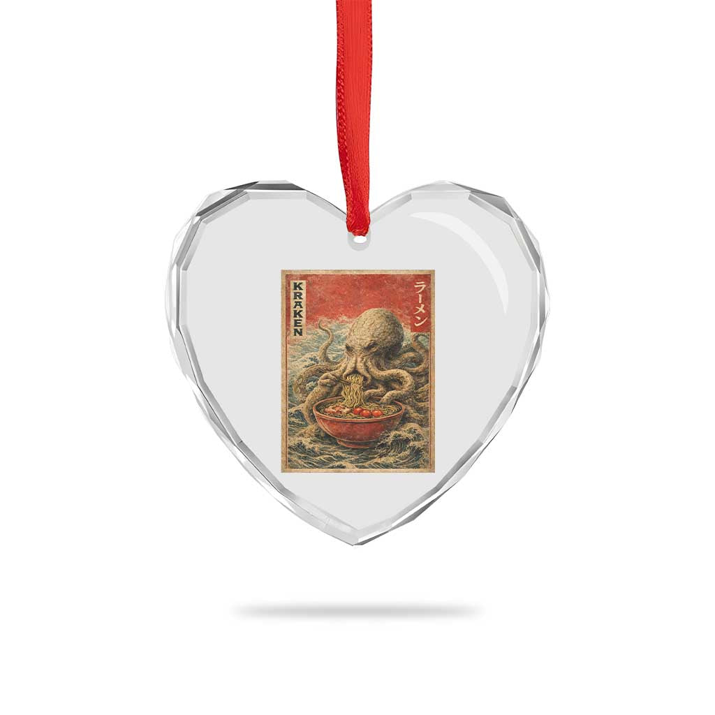 Sea Monster Eating Ramen Heart Crystal Glass Ornament Vintage Graphic Japanese Lover Ukiyo-e Art