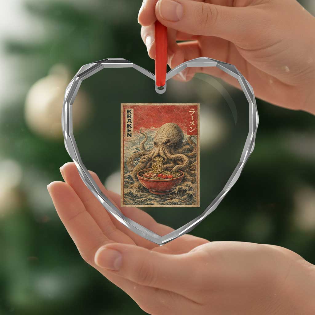 Sea Monster Eating Ramen Heart Crystal Glass Ornament Vintage Graphic Japanese Lover Ukiyo-e Art