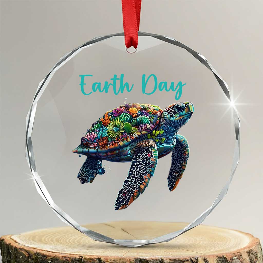 Sea Turtle Earth Day Crystal Glass Ornament Save The Earth - Wonder Print Shop