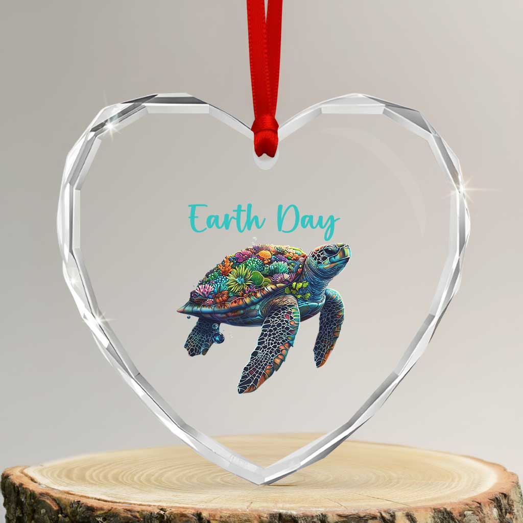 Sea Turtle Earth Day Heart Crystal Glass Ornament Save The Earth - Wonder Print Shop