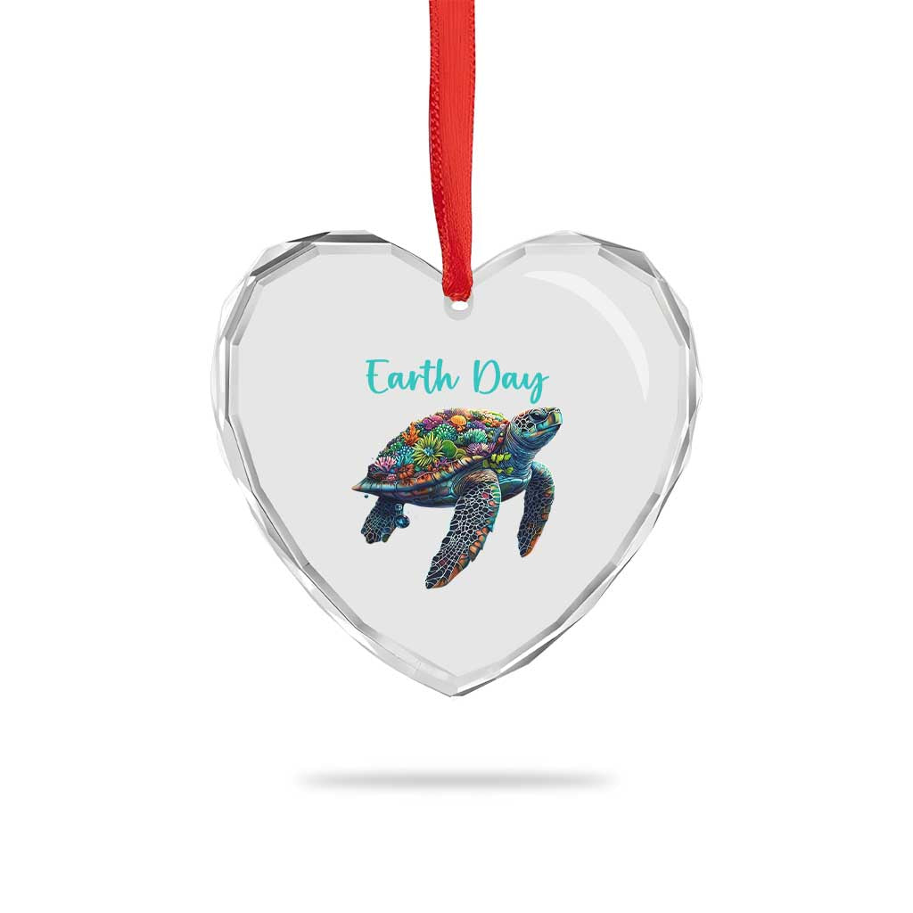Sea Turtle Earth Day Heart Crystal Glass Ornament Save The Earth - Wonder Print Shop