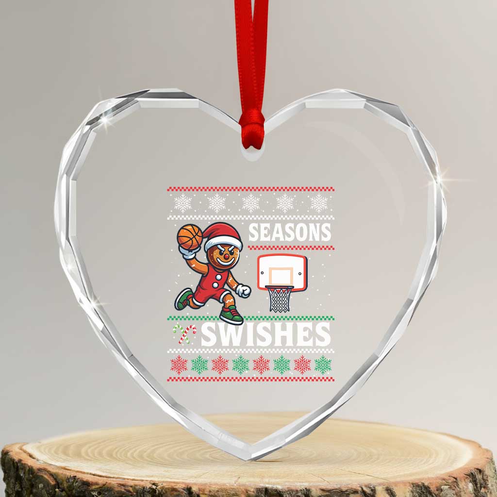 Seasons Swishes Heart Crystal Glass Ornament Funny Gingerbread Basketball Christmas Gift - Wonder Print Shop