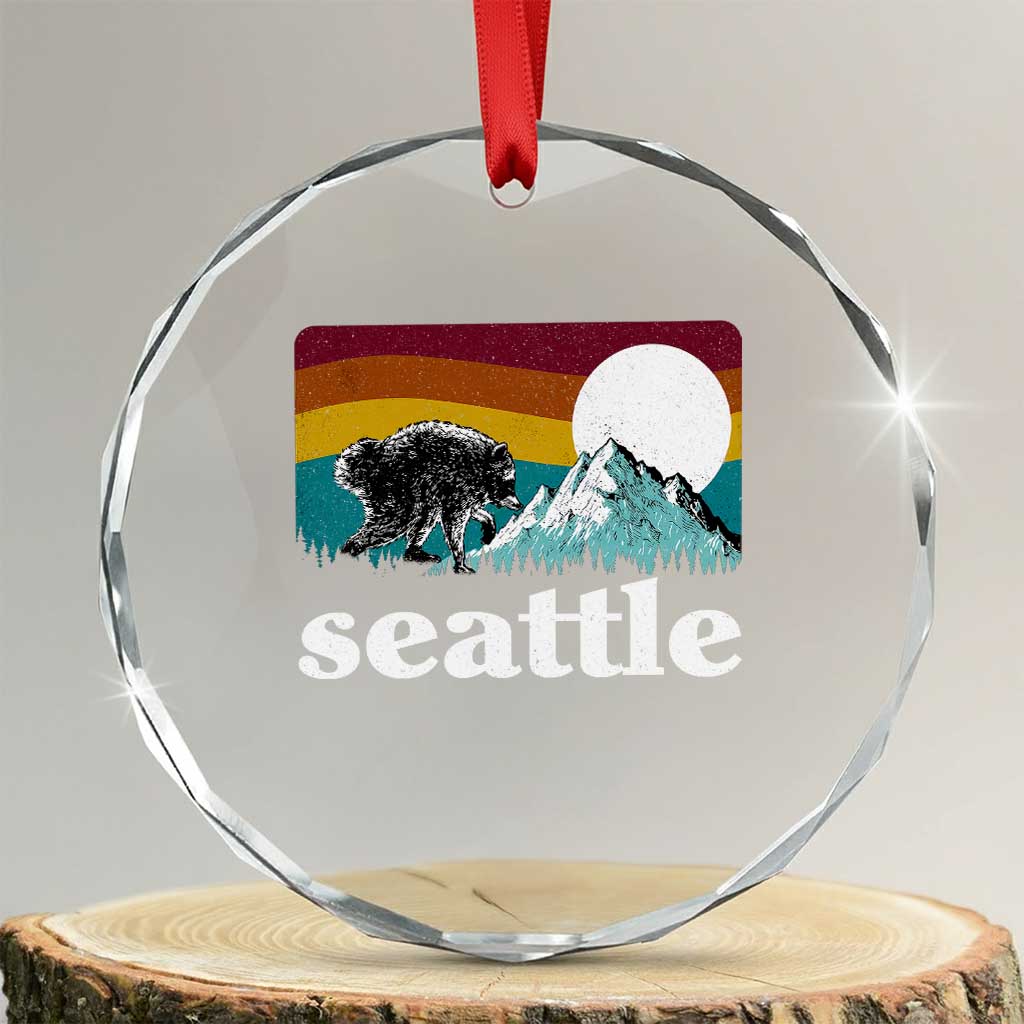Seattle WA Mountains Jimothy the Raccoon Graphic Crystal Glass Ornament Retro Vintage Sunset Viral Trash Panda Feral Legend