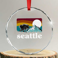 Seattle WA Mountains Jimothy the Raccoon Graphic Crystal Glass Ornament Retro Vintage Sunset Viral Trash Panda Feral Legend