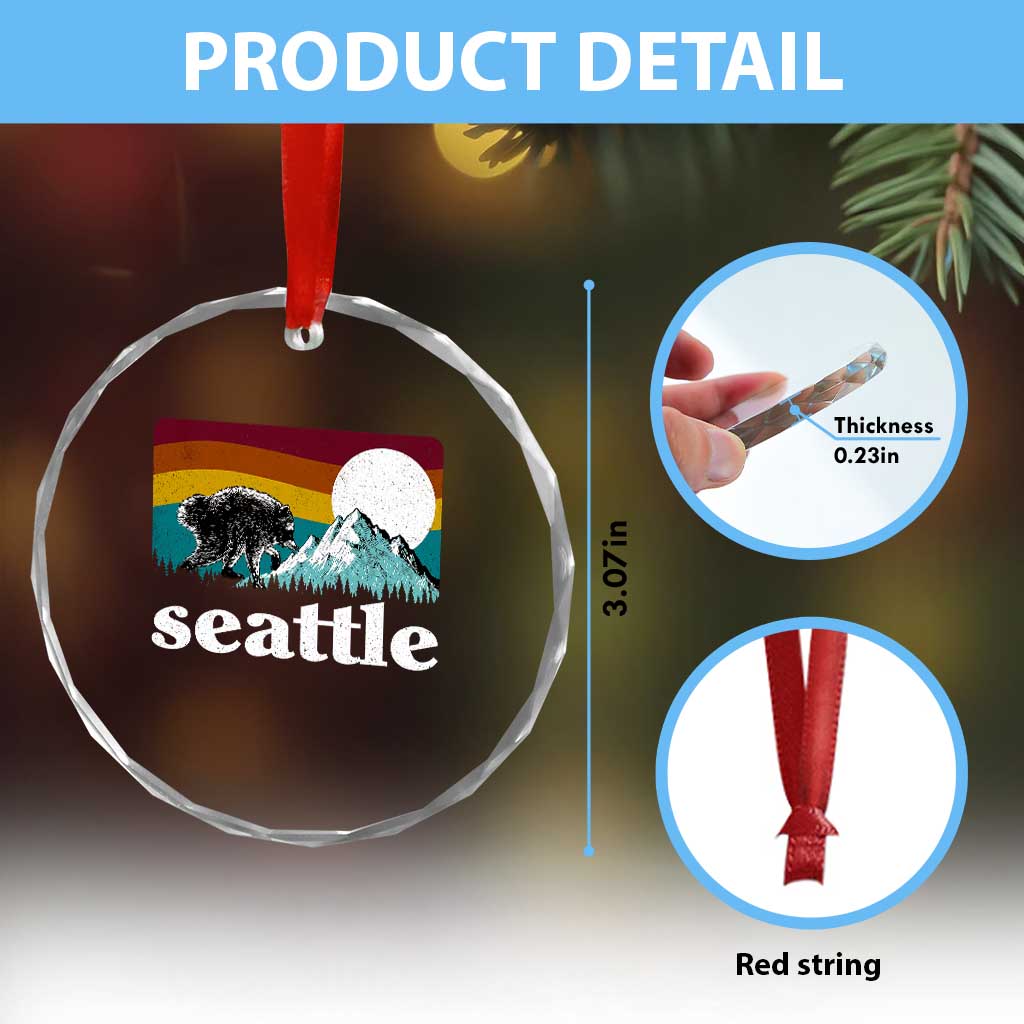 Seattle WA Mountains Jimothy the Raccoon Graphic Crystal Glass Ornament Retro Vintage Sunset Viral Trash Panda Feral Legend