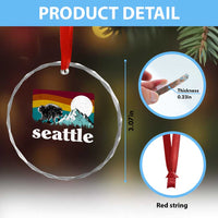 Seattle WA Mountains Jimothy the Raccoon Graphic Crystal Glass Ornament Retro Vintage Sunset Viral Trash Panda Feral Legend