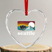 Seattle WA Mountains Jimothy the Raccoon Graphic Heart Crystal Glass Ornament Retro Vintage Sunset Viral Trash Panda Feral Legend