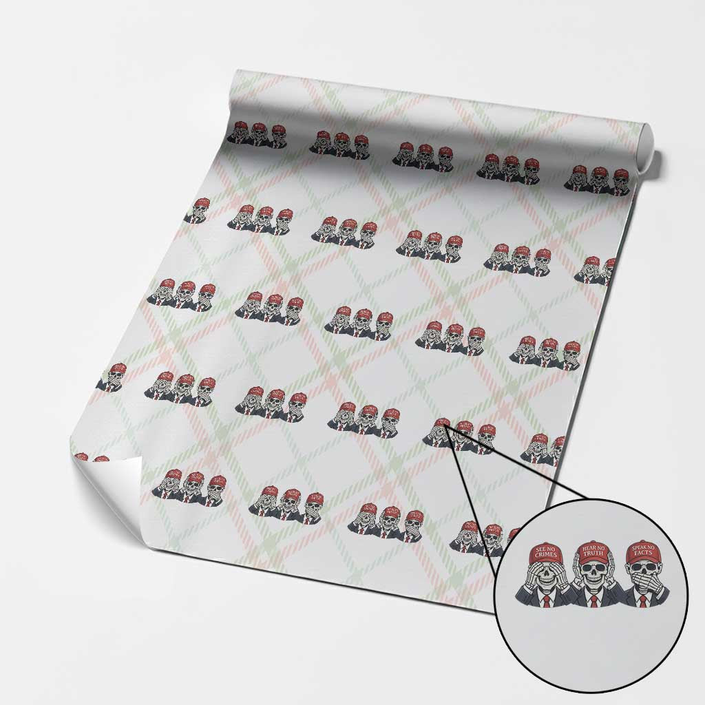 See No Crimes Hear No Truth Speak No Facts Wrapping Paper Roll Skeleton Political Satire Graphic