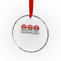 See No Crimes Hear No Truth Speak No Facts Skeletons Crystal Glass Ornament Political Satire Three Wise Monkeys Graphic