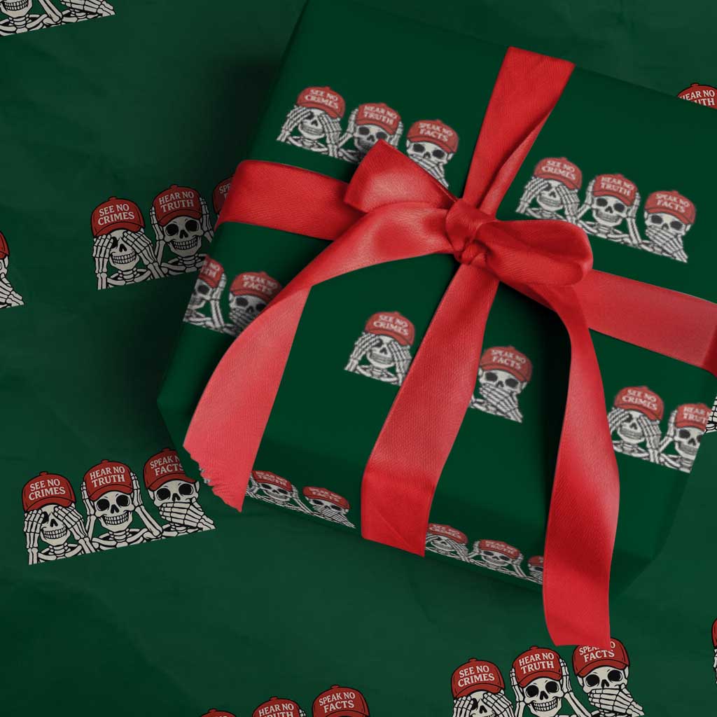 See No Crimes Hear No Truth Speak No Facts Skeletons Wrapping Paper Roll Political Satire Three Wise Monkeys Graphic