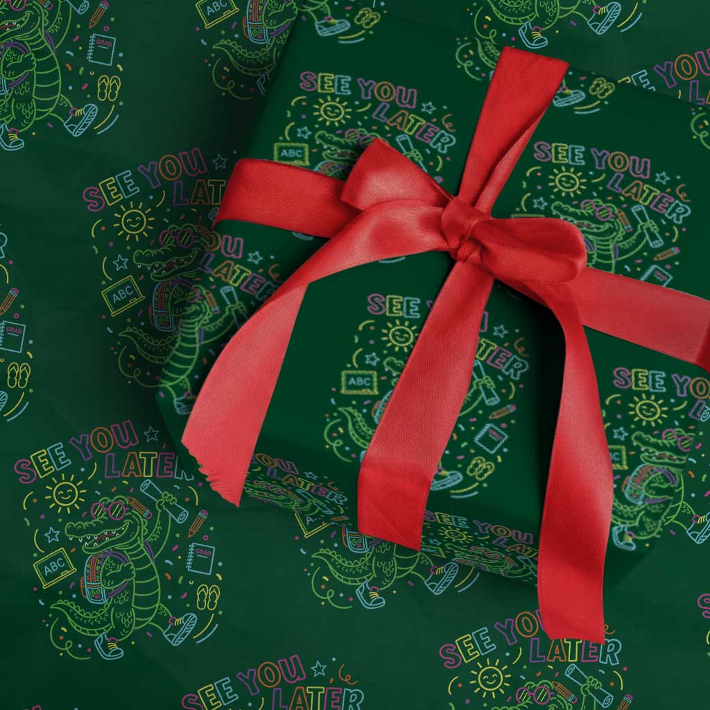 See You Later Alligator Last Day Of School Wrapping Paper Roll Cute Neon Chalkboard Kindergarten Graduation