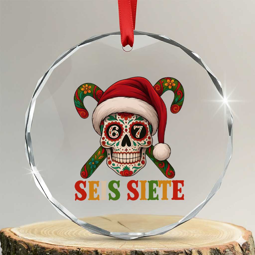 Seis Siete Christmas Meme Crystal Glass Ornament Sugar Skull 67 Santa Hat Candy Canes - Wonder Print Shop