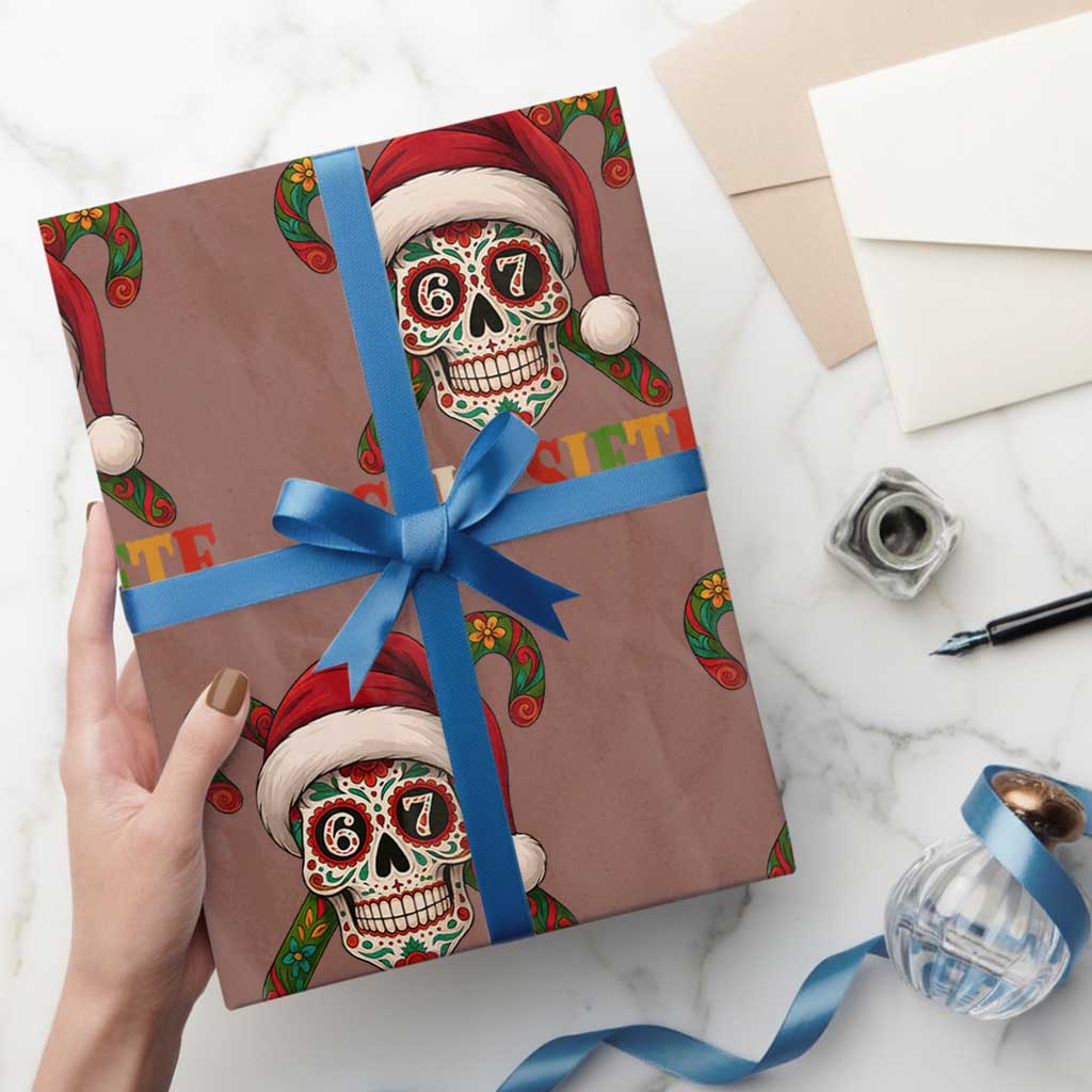 Seis Siete Christmas Meme Wrapping Paper Roll Sugar Skull 67 Santa Hat Candy Canes - Wonder Print Shop